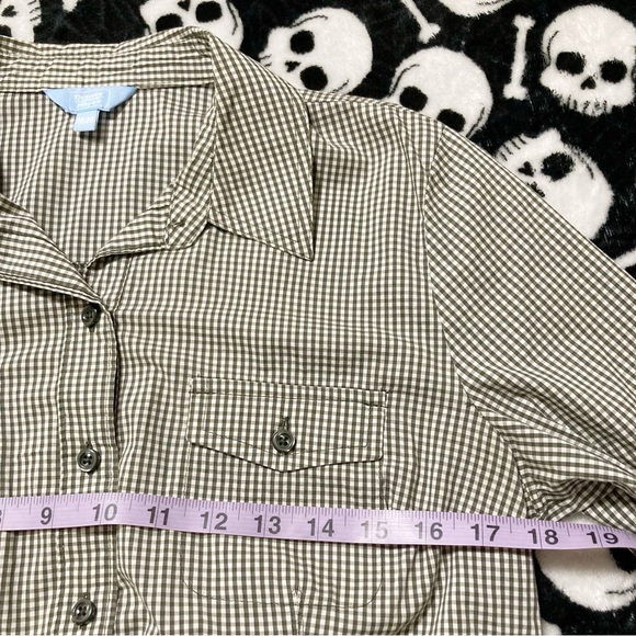 DENVER HAYES Sage grey white gingham roll tab shirt ~ MEDIUM camp outdoor top - Picture 8 of 14
